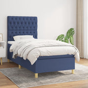Box spring with mattress fabric blue 100x200 cm