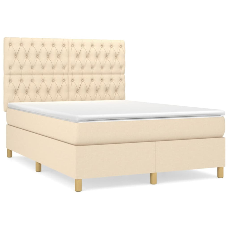 Boxspring met matras stof crèmekleurig 140x190 cm 140 x 190 cm Crème