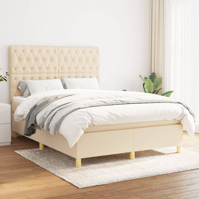 Boxspring met matras stof crèmekleurig 140x190 cm 140 x 190 cm Crème