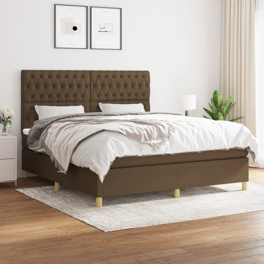 Boxspring Met Matras Stof Donkerbruin 180X200 Cm