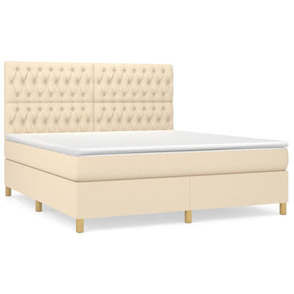 Boxspring Met Matras Stof Crèmekleurig 180X200 Cm 180 x 200 cm Getuft ontwerp