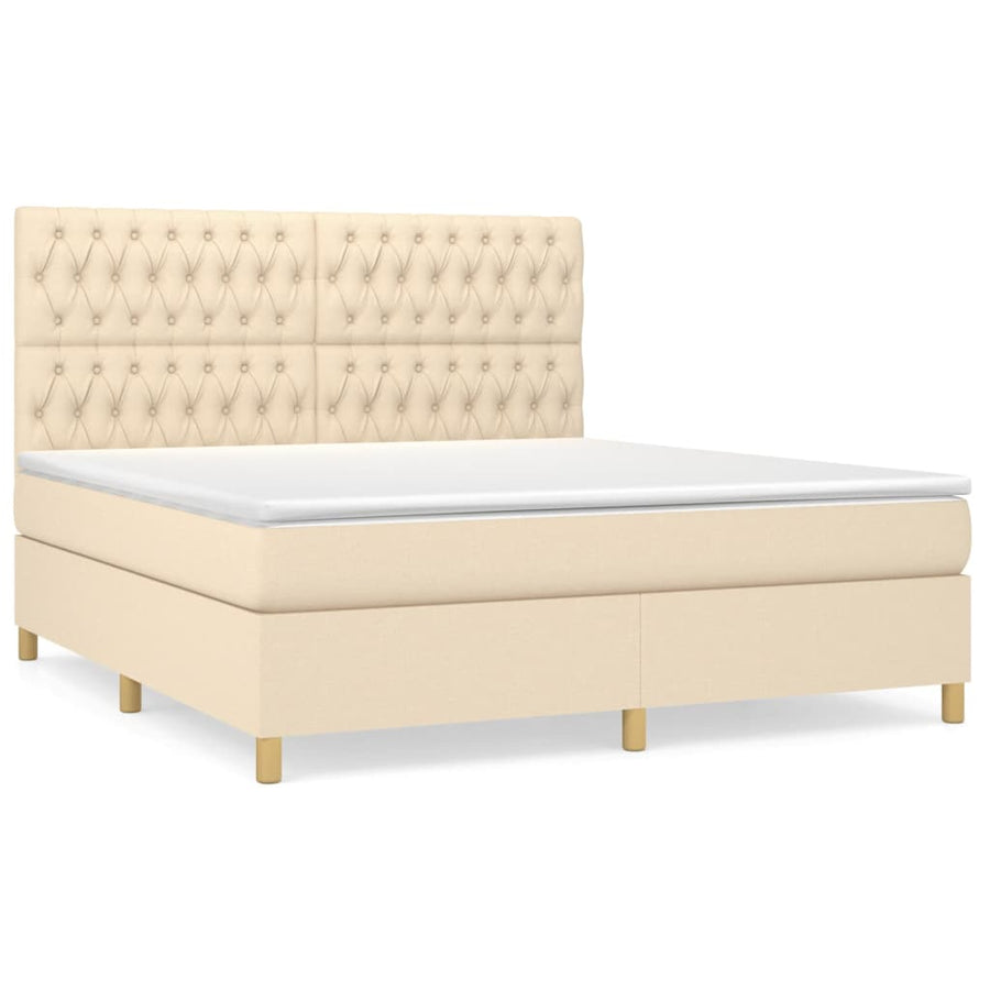 Boxspring Met Matras Stof Crèmekleurig 180X200 Cm 180 x 200 cm Getuft ontwerp