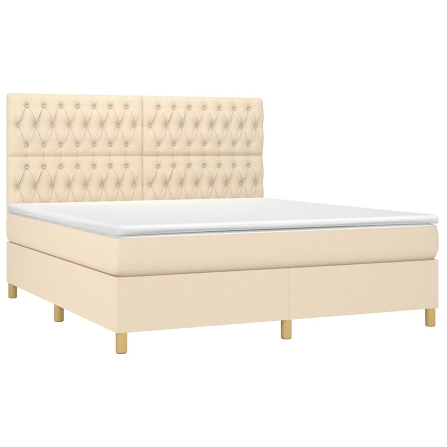 Boxspring Met Matras Stof Crèmekleurig 180X200 Cm 180 x 200 cm Getuft ontwerp
