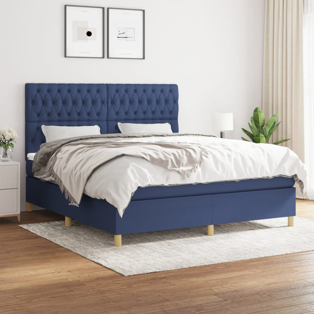 Boxspring Met Matras Stof Blauw 180 x 200 cm Getuft ontwerp