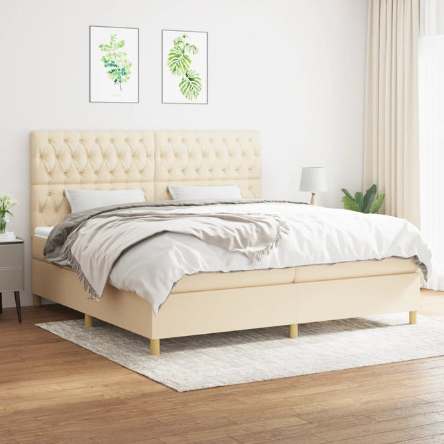 Boxspring Met Matras Stof Kleurig Crème 200 x 200 cm Getuft ontwerp