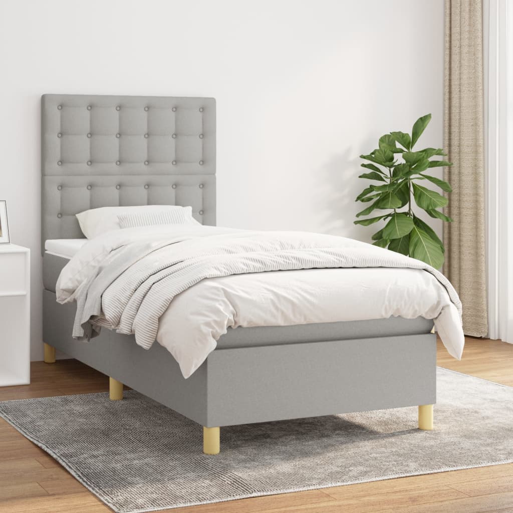 Boxspring Met Matras Stof Lichtgrijs 90 x 190 cm Knopen