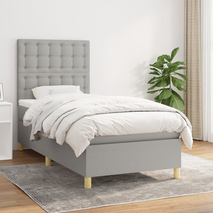 Boxspring Met Matras Stof Lichtgrijs 90 x 190 cm Knopen