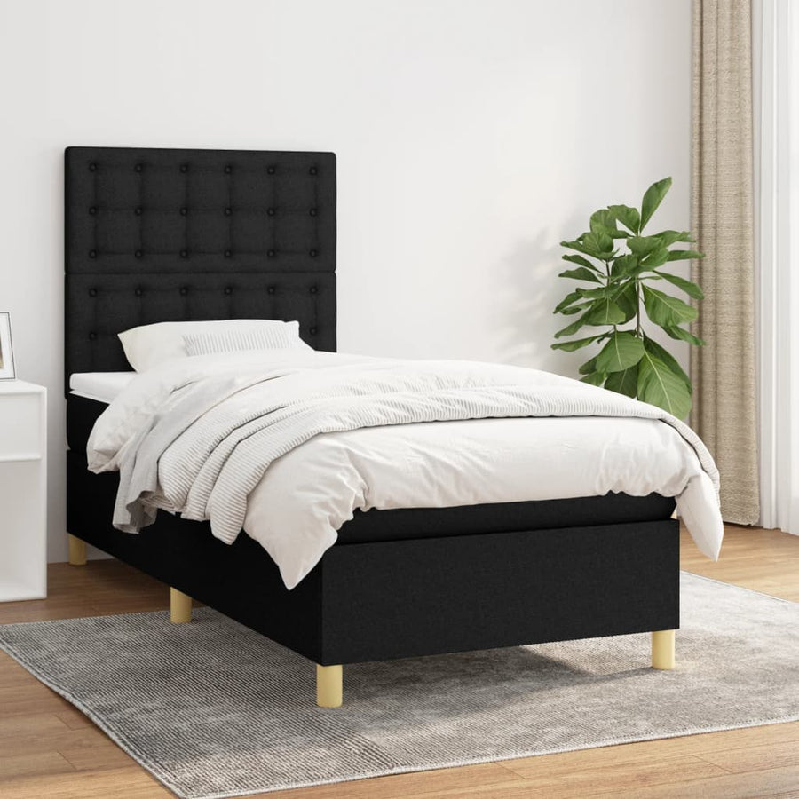 Boxspring met matras stof zwart 90x190 cm