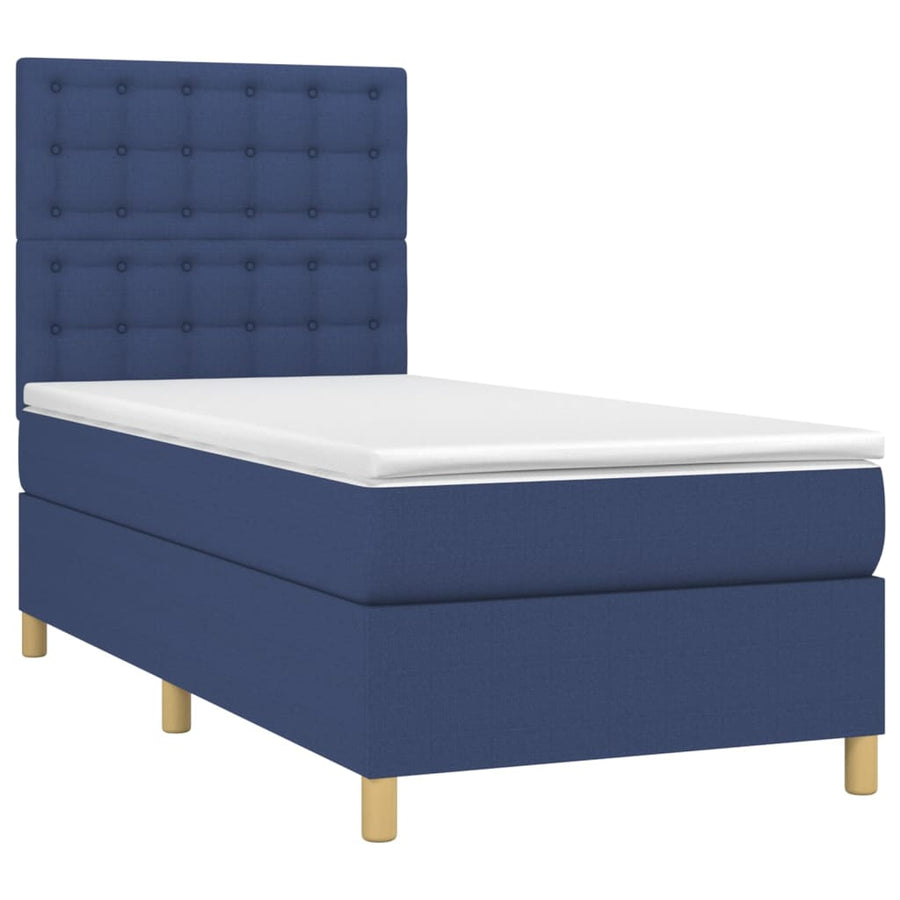 Boxspring met matras stof blauw 90x190 cm