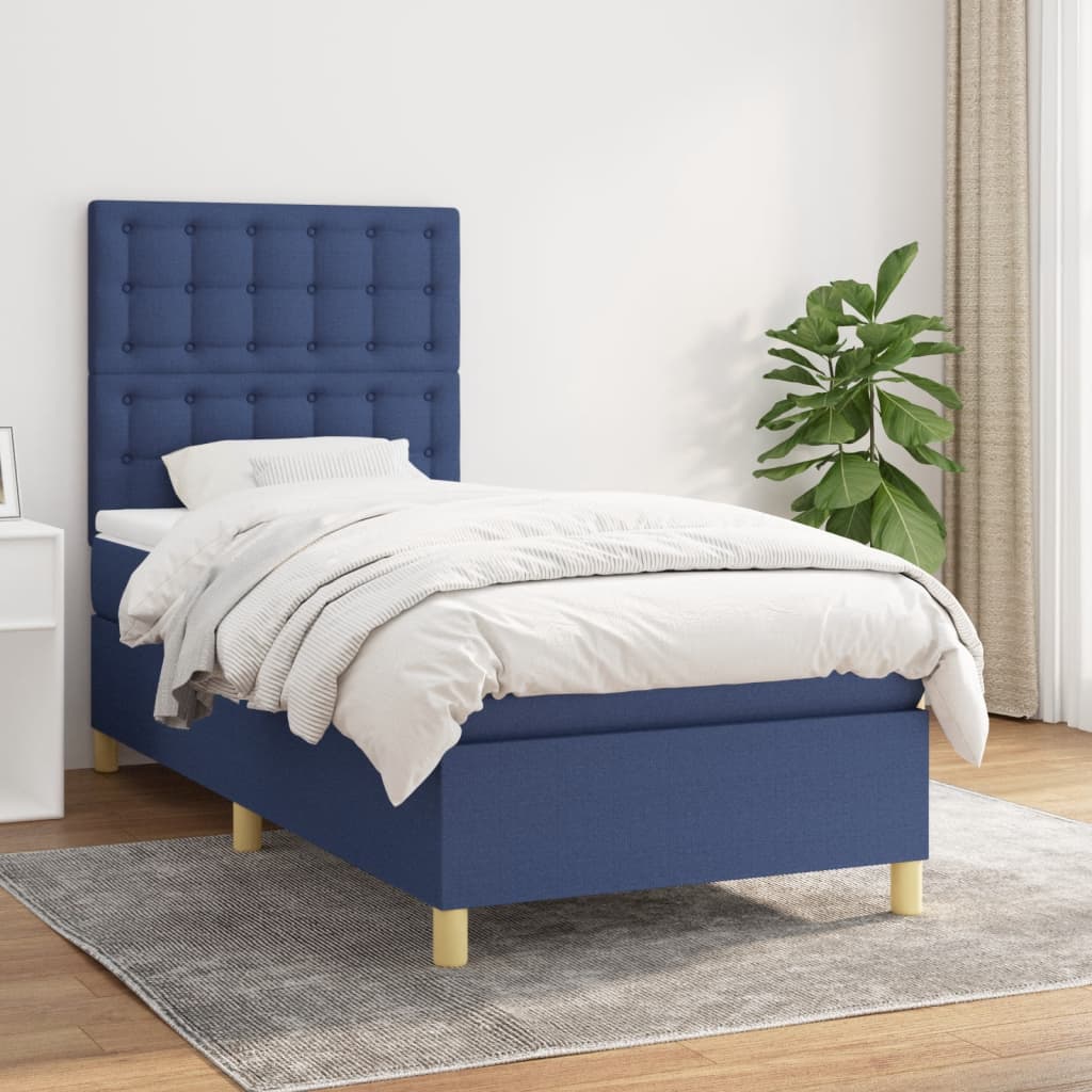 Boxspring met matras stof blauw 90x190 cm
