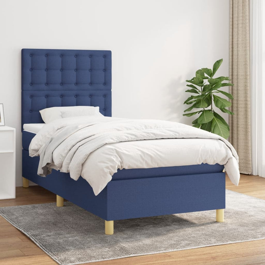 Boxspring met matras stof blauw 90x190 cm