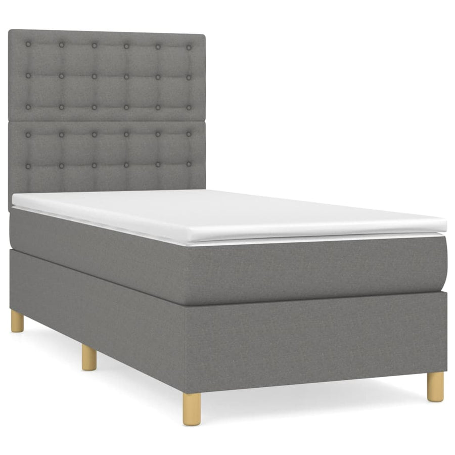 Boxspring Met Matras Stof Donkergrijs 90X200 Cm Donkergrijs 90 x 200 cm Knopen