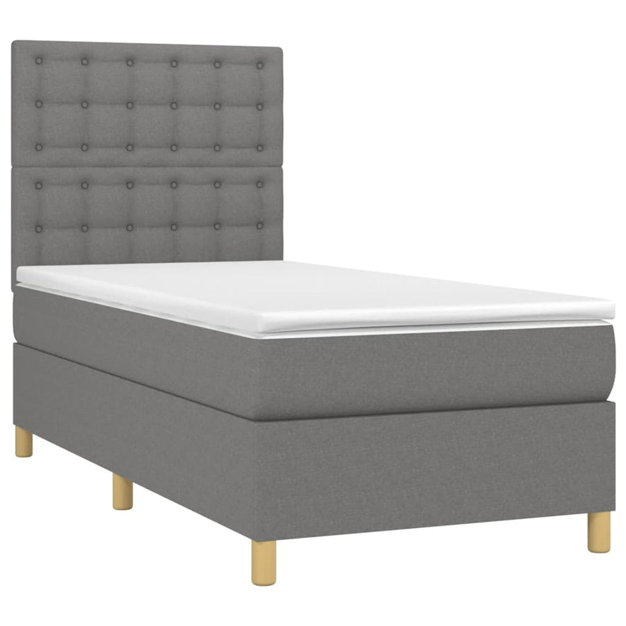 Boxspring Met Matras Stof Donkergrijs 90X200 Cm Donkergrijs 90 x 200 cm Knopen