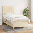 Boxspring Met Matras Stof Crèmekleurig 90X200 Cm Crème 90 x 200 cm Knopen