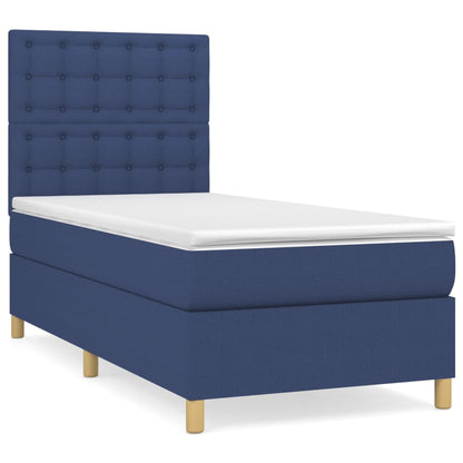 Boxspring met matras stof blauw 90x200 cm