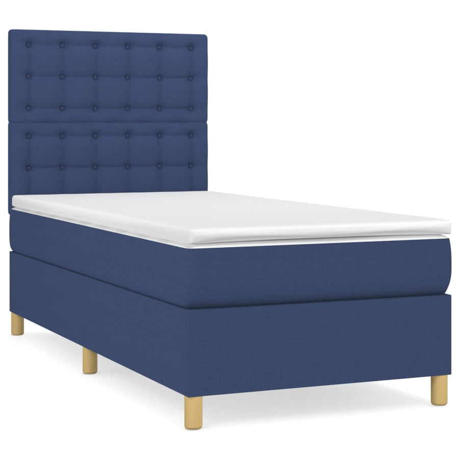 Boxspring met matras stof blauw 90x200 cm