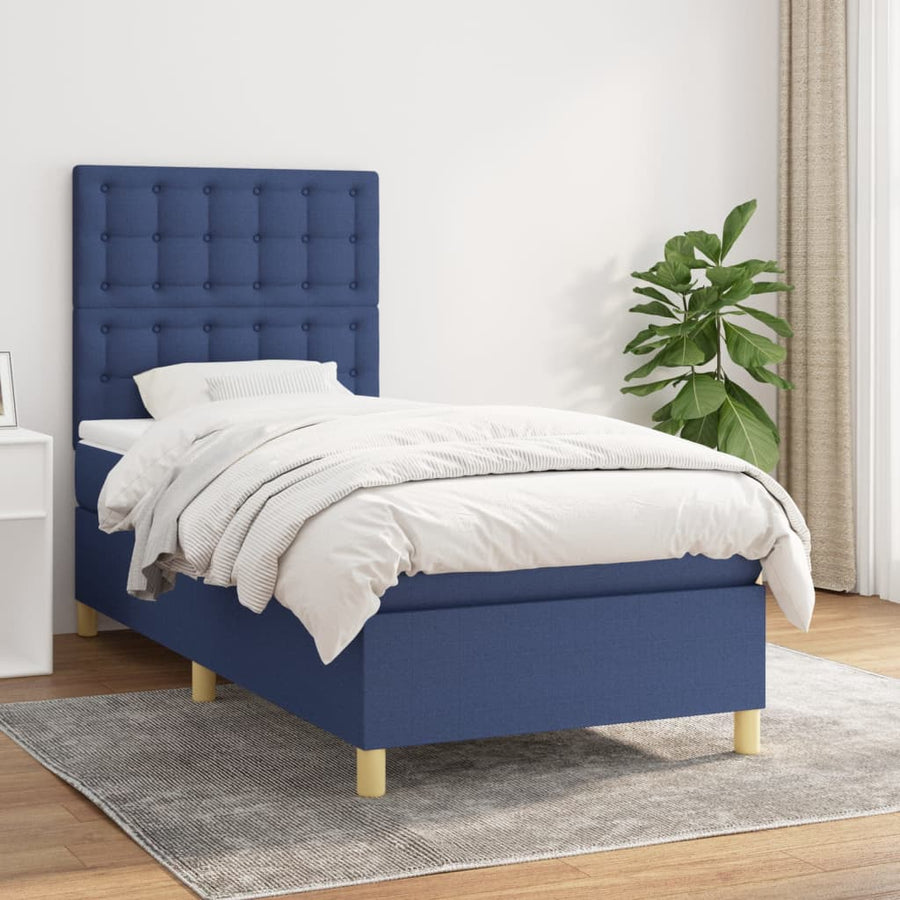 Boxspring met matras stof blauw 90x200 cm