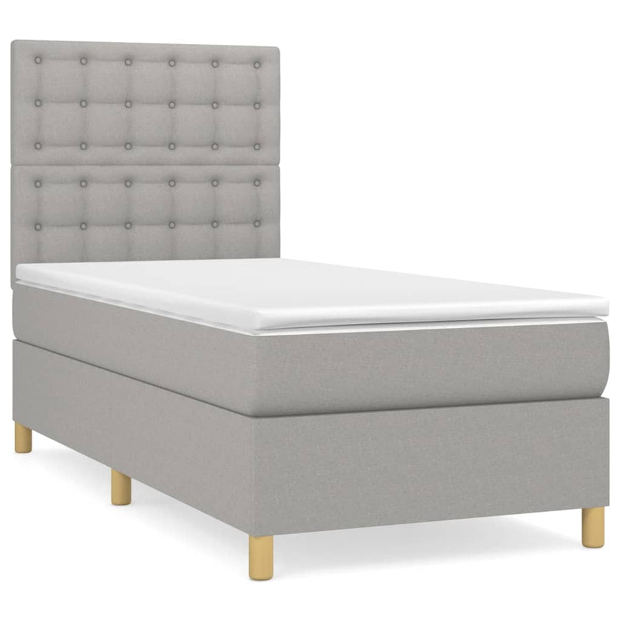 Boxspring Met Matras Stof Lichtgrijs 100 x 200 cm Knopen
