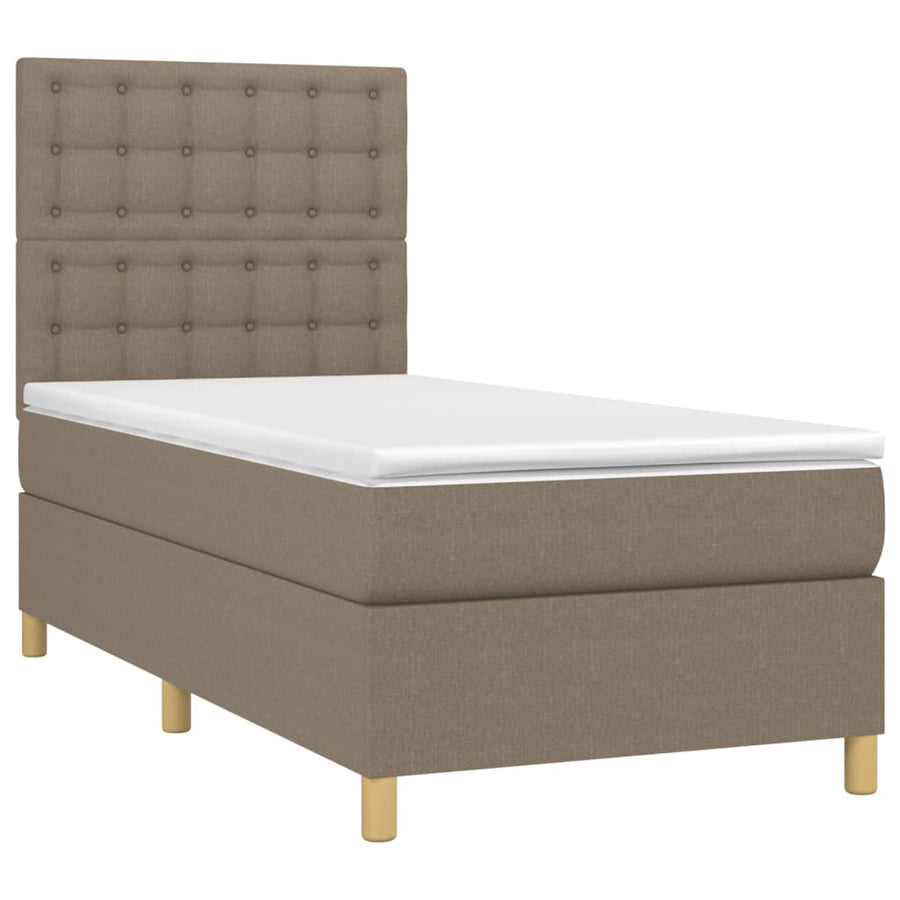 Boxspring Met Matras Stof Taupe 100X200 Cm Taupe 100 x 200 cm Knopen