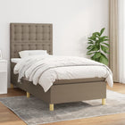 Boxspring Met Matras Stof Taupe 100X200 Cm Taupe 100 x 200 cm Knopen