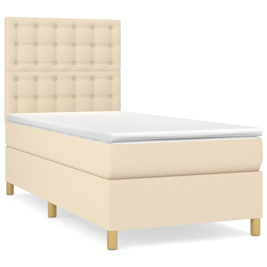 Boxspring met matras stof crèmekleurig 100x200 cm 100 x 200 cm Crème