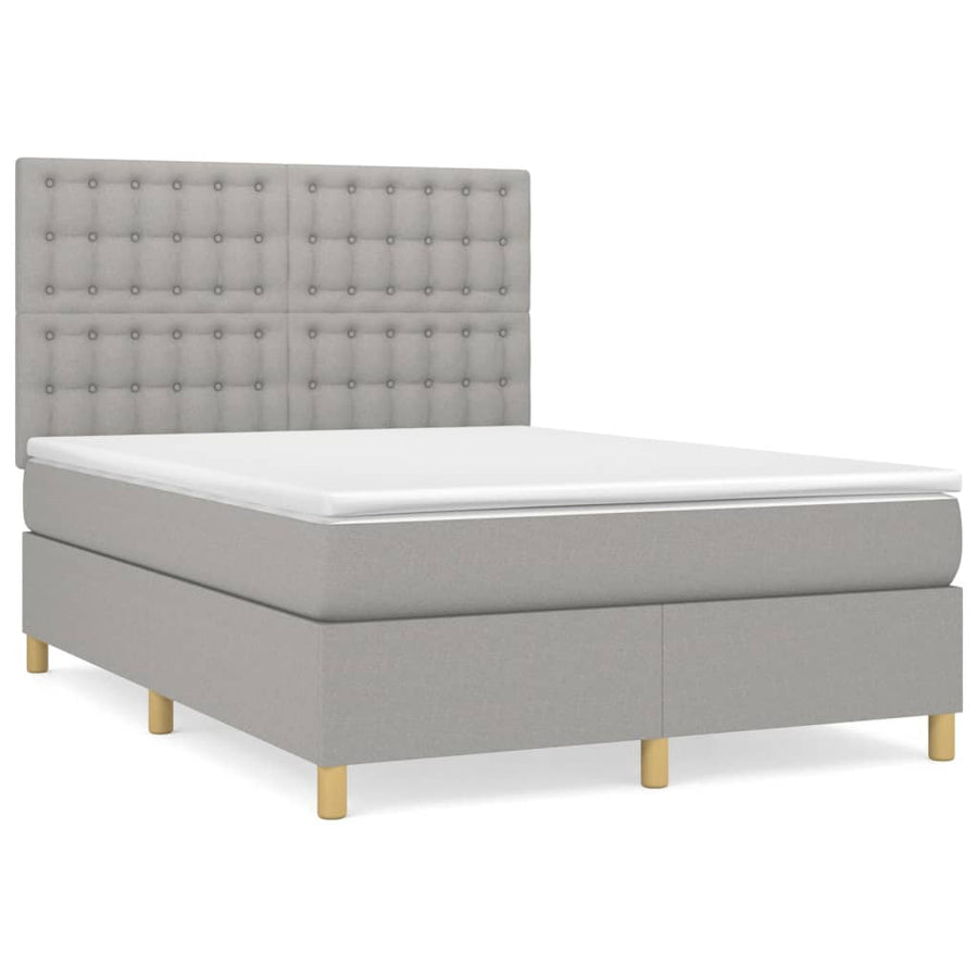Boxspring Met Matras Stof Lichtgrijs 140 x 190 cm Knopen