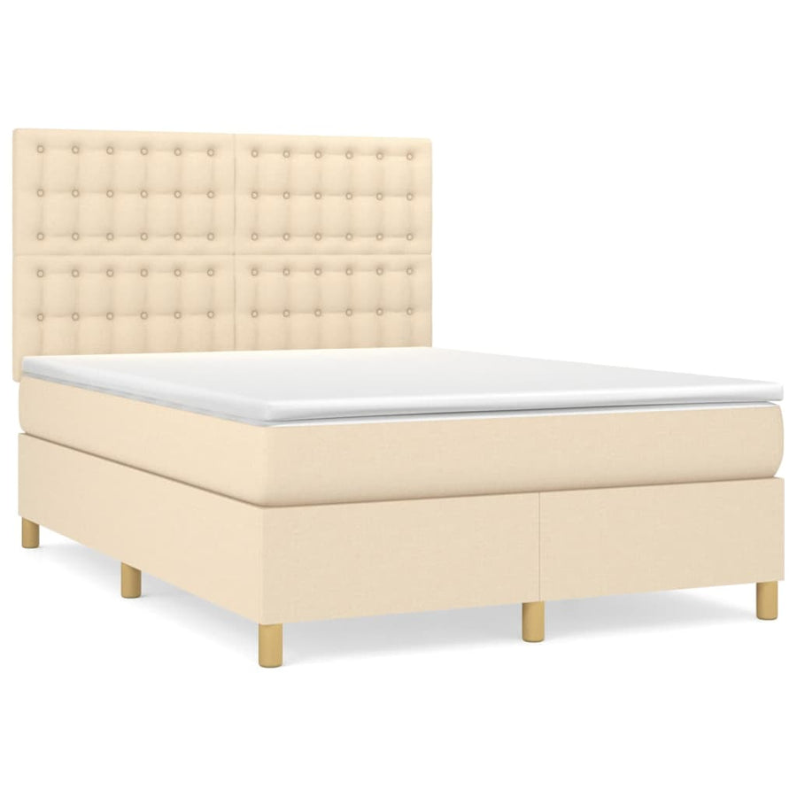 Boxspring Met Matras Stof Kleurig Crème 140 x 190 cm Knopen