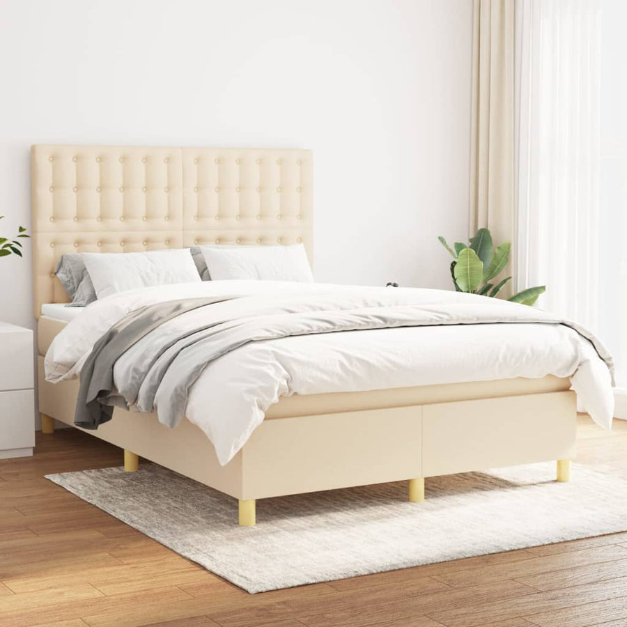 Boxspring Met Matras Stof Kleurig Crème 140 x 190 cm Knopen