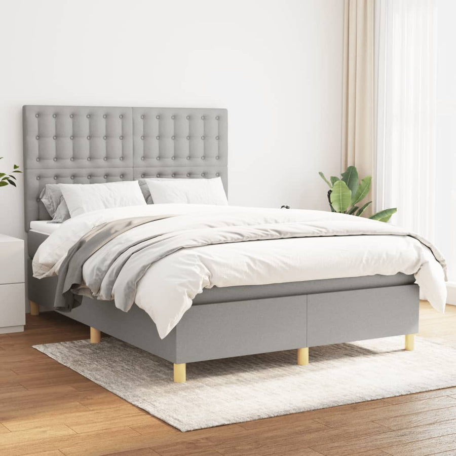 Boxspring Met Matras Stof Lichtgrijs 140 x 200 cm Knopen