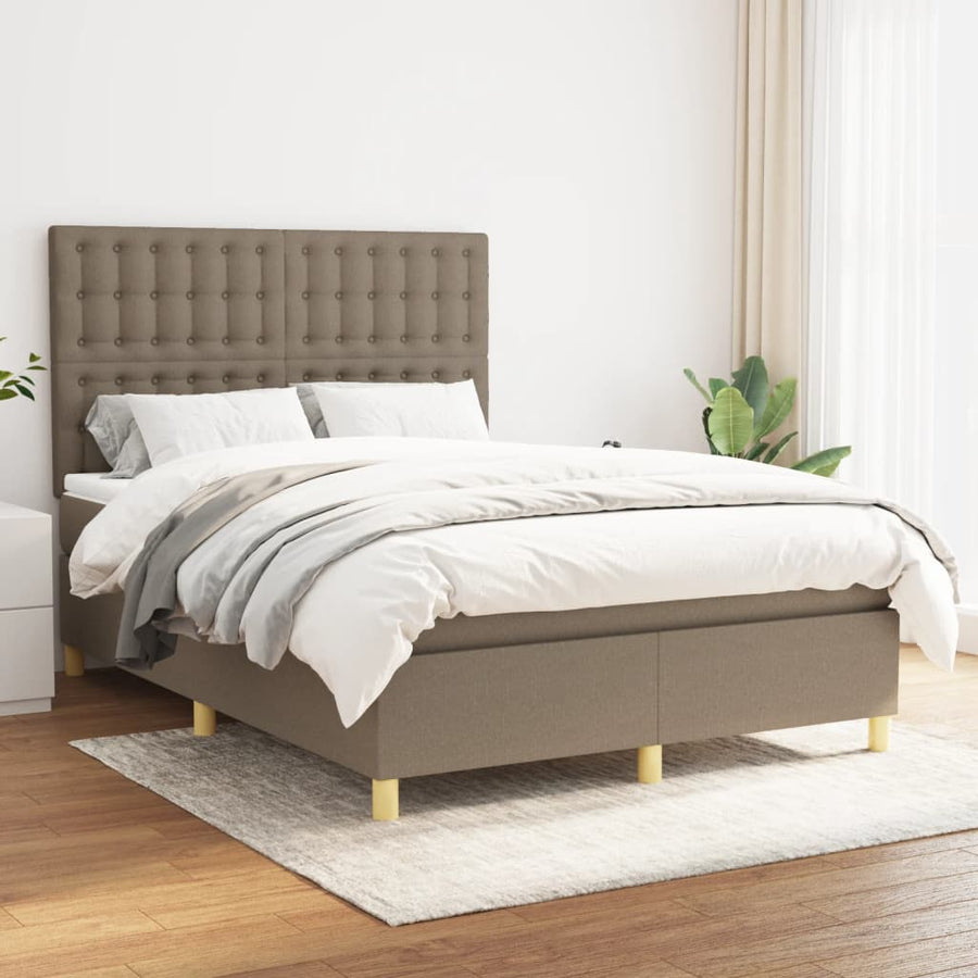 Boxspring Met Matras Stof Taupe 140 x 200 cm Knopen
