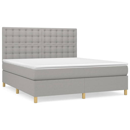Boxspring Met Matras Stof Lichtgrijs 180X200 Cm Lichtgrijs 180 x 200 cm Knopen