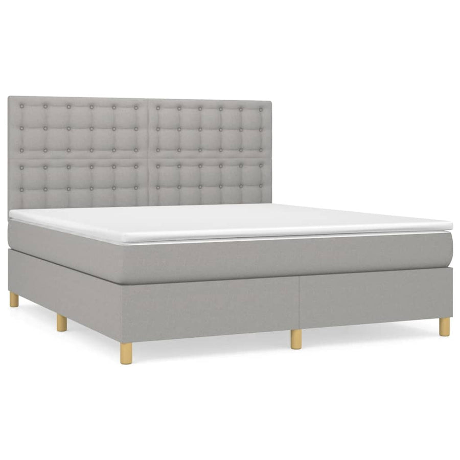 Boxspring Met Matras Stof Lichtgrijs 180X200 Cm Lichtgrijs 180 x 200 cm Knopen