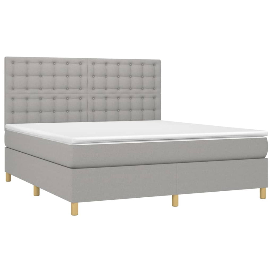 Boxspring Met Matras Stof Lichtgrijs 180X200 Cm Lichtgrijs 180 x 200 cm Knopen
