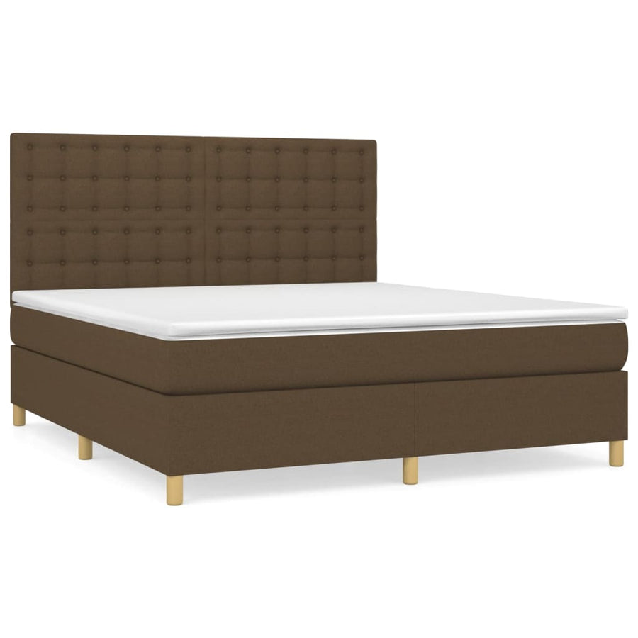 Boxspring Met Matras Stof Donkerbruin 180 x 200 cm Knopen