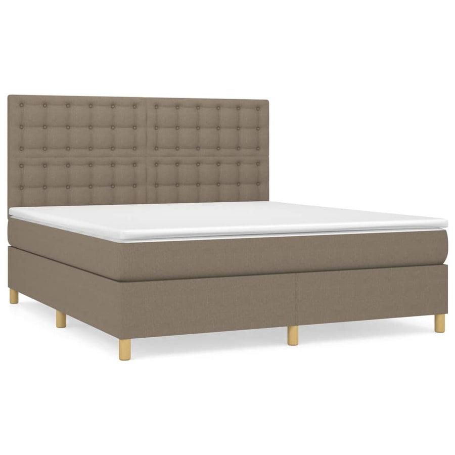 Boxspring Met Matras Stof Taupe 180X200 Cm 180 x 200 cm Knopen