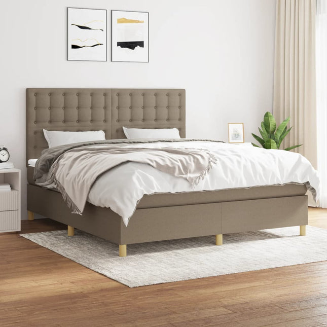 Boxspring Met Matras Stof Taupe 180X200 Cm 180 x 200 cm Knopen