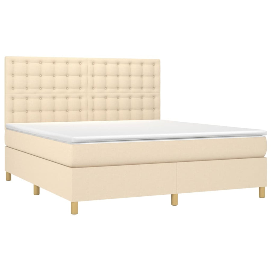 Boxspring Met Matras Stof Crèmekleurig 180X200 Cm 180 x 200 cm Knopen