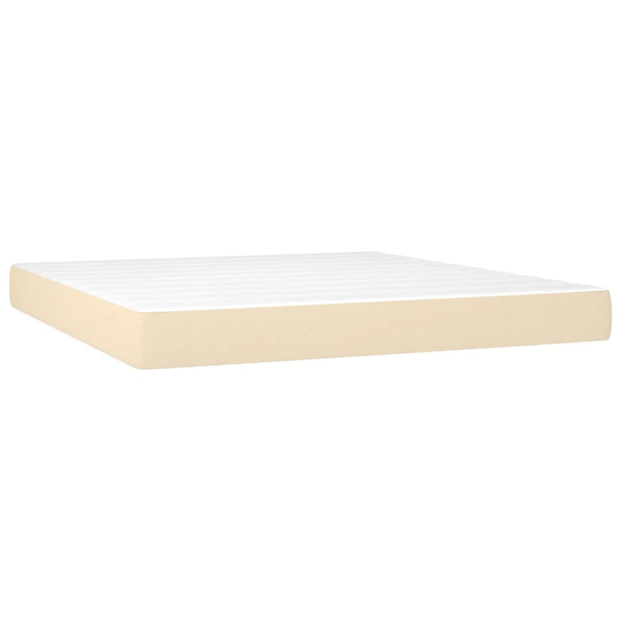 Boxspring Met Matras Stof Crèmekleurig 180X200 Cm 180 x 200 cm Knopen