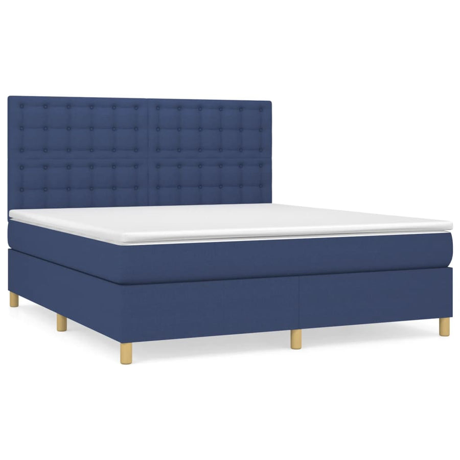 Boxspring Met Matras Stof Blauw 180X200 Cm 180 x 200 cm Knopen