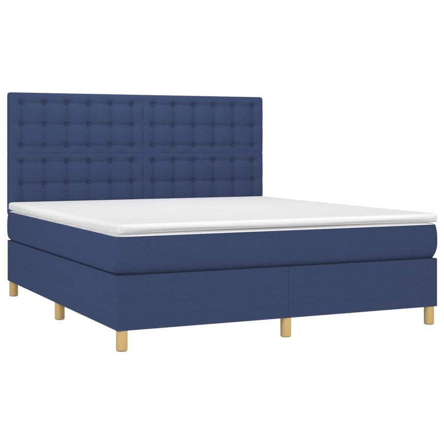 Boxspring Met Matras Stof Blauw 180X200 Cm 180 x 200 cm Knopen