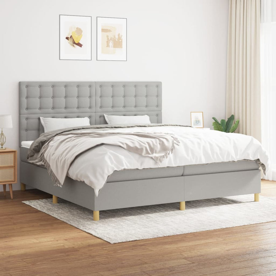Boxspring Met Matras Stof Lichtgrijs 200 x 200 cm Knopen