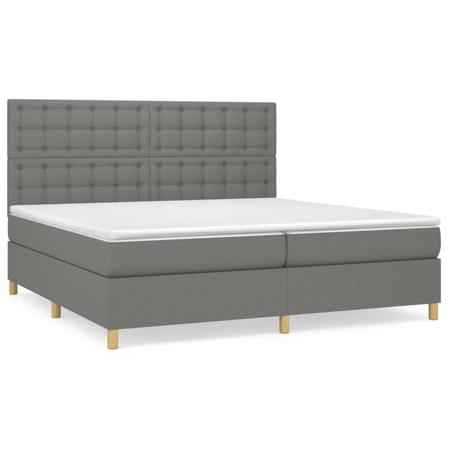 Boxspring Met Matras Stof Donkergrijs 200 x 200 cm Knopen