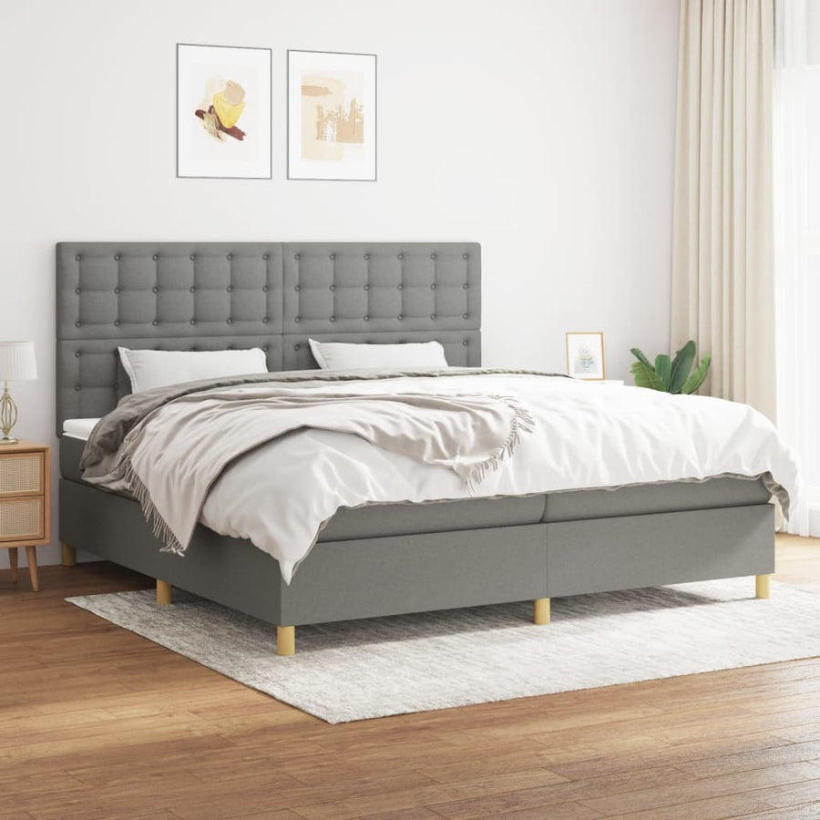Boxspring Met Matras Stof Donkergrijs 200 x 200 cm Knopen