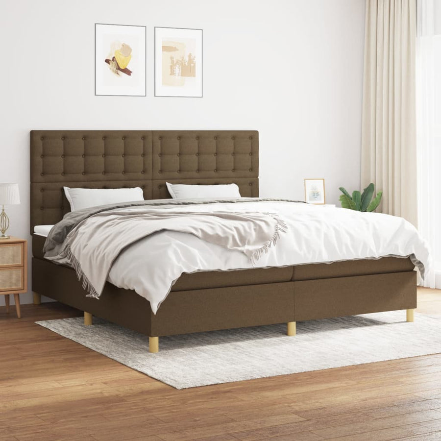 Boxspring met matras stof donkerbruin 200x200 cm
