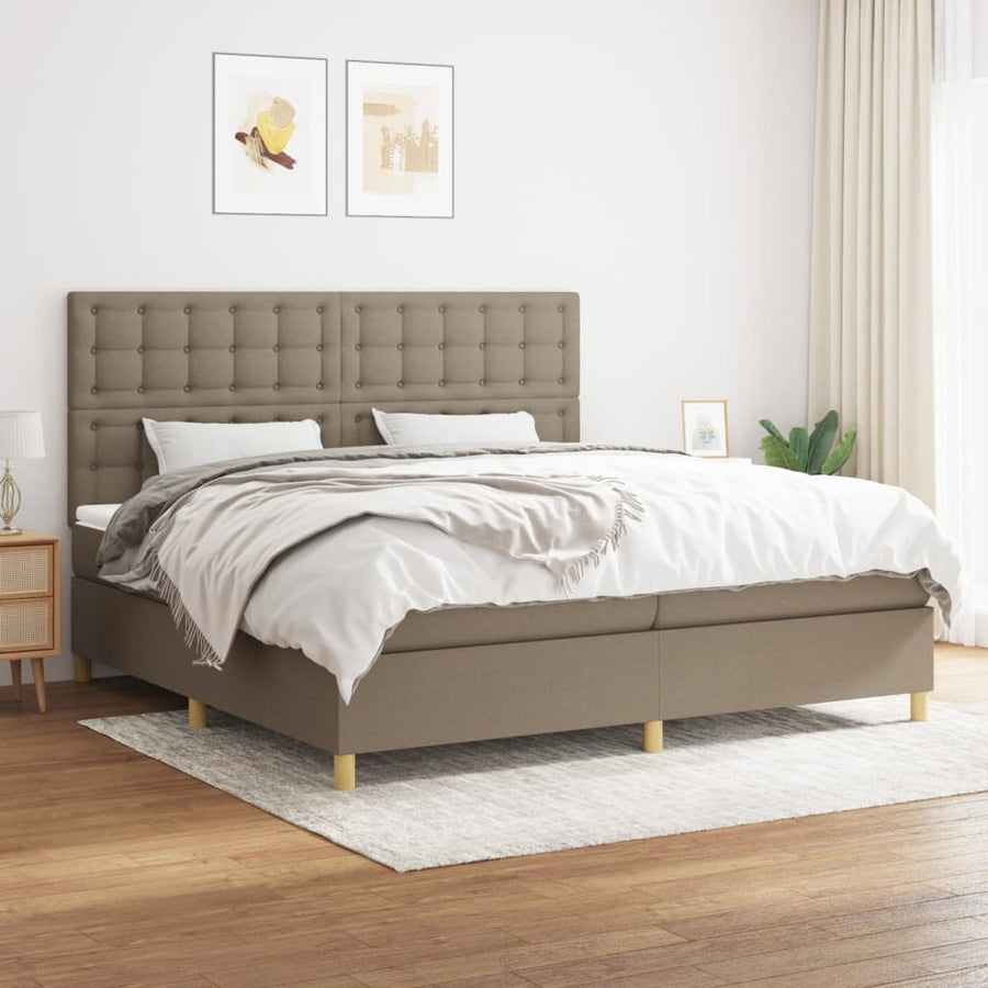 Boxspring Met Matras Stof Taupe 200X200 Cm Taupe 200 x 200 cm Knopen