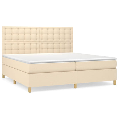 Boxspring Met Matras Stof Kleurig Crème 200 x 200 cm Knopen