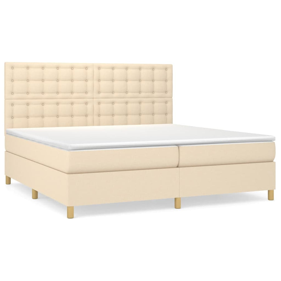 Boxspring Met Matras Stof Kleurig Crème 200 x 200 cm Knopen