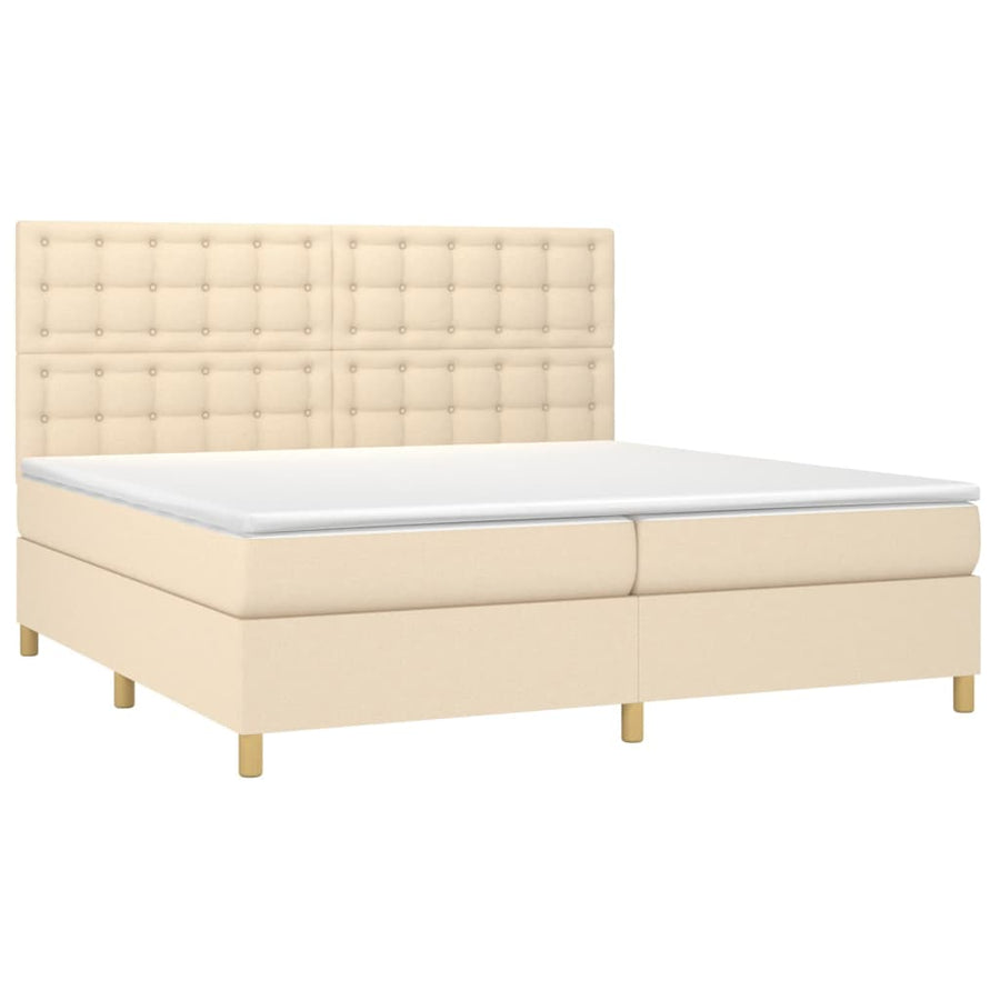 Boxspring Met Matras Stof Kleurig Crème 200 x 200 cm Knopen