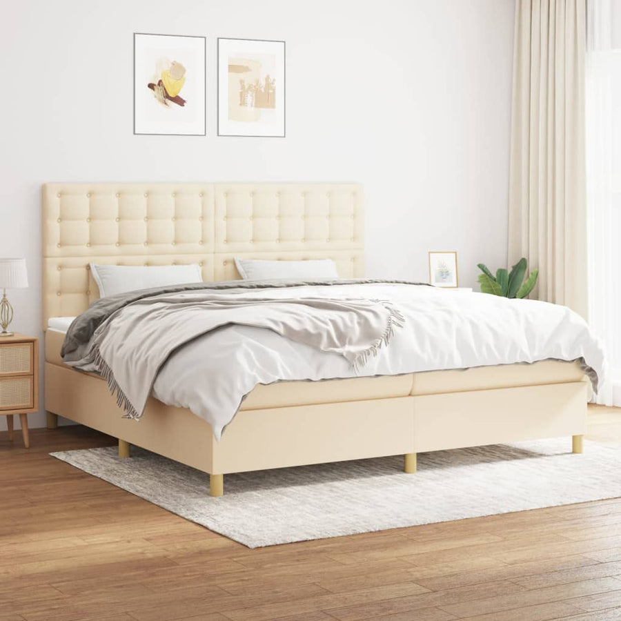 Boxspring Met Matras Stof Kleurig Crème 200 x 200 cm Knopen