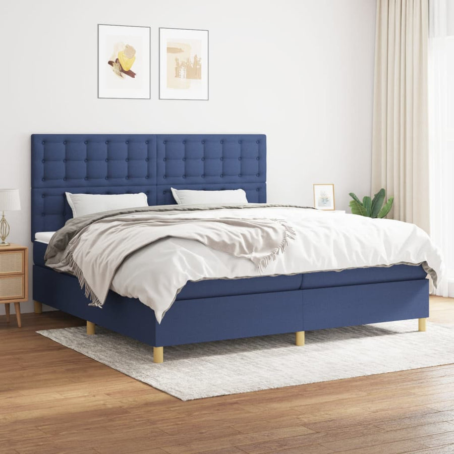 Boxspring Met Matras Stof Blauw 200 x 200 cm Knopen